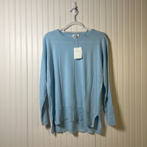 Pastel Blue Cashmere Long Sleeve Hi-Low Crewneck Softgirl Cozy Comfortcore Chic - Picture 10 of 12